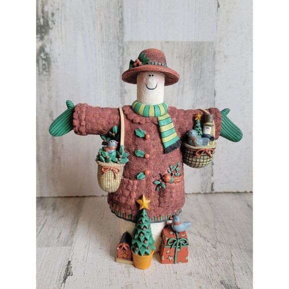 Lang & Wise Red Cap Coat AS IS 1998 snowman bird figure Xmas decor - Picture 3 of 7